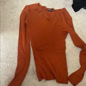 Love Long Sleeve Ribbed Top - Rust